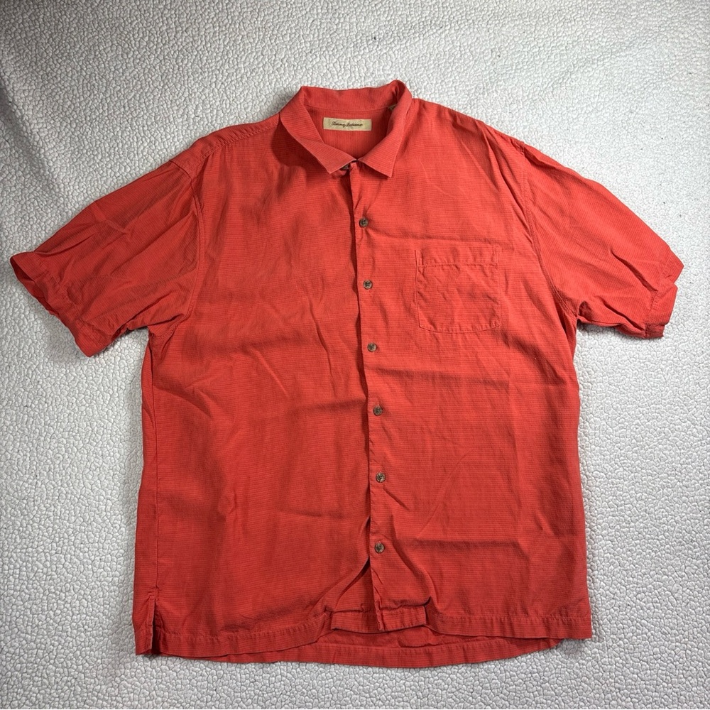 Tommy Bahama Men’s Salmon Short Sleeve 100 % Silk Button Down Size XL Shirt